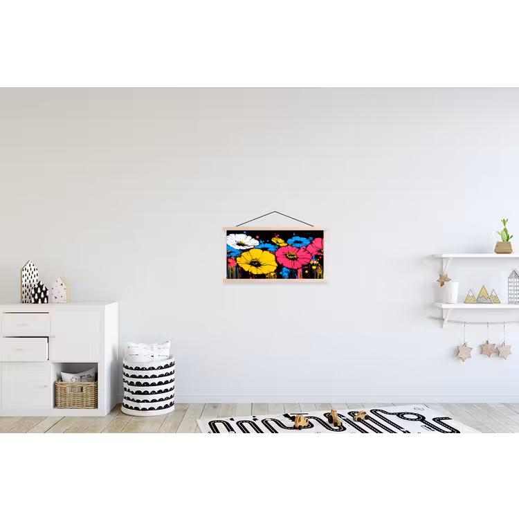 Graffiti - Bloemen - Kleur textielposter latten blank klein -kinderkamer