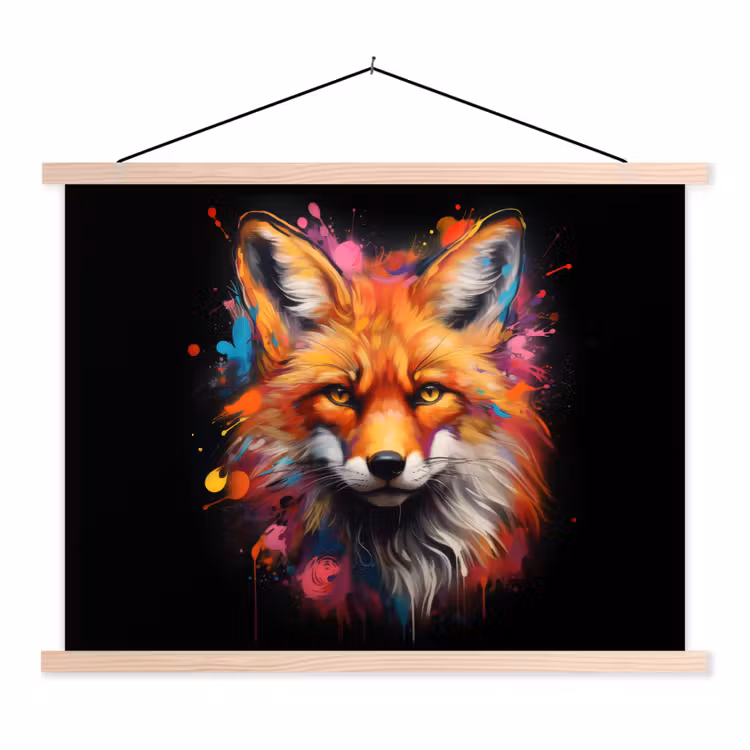 Graffiti - Vos - Zwart - Pop art textielposter latten blank klein -3d