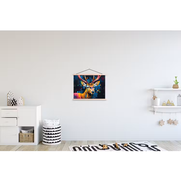 Graffiti - Hert - Dier - Kleurrijk textielposter latten blank klein -kinderkamer
