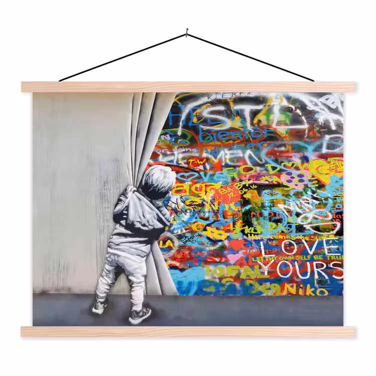 Graffiti - Illusie - Jongen - Street art textielposter latten blank klein -3d