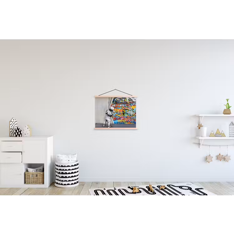 Graffiti - Illusie - Jongen - Street art textielposter latten blank klein -kinderkamer