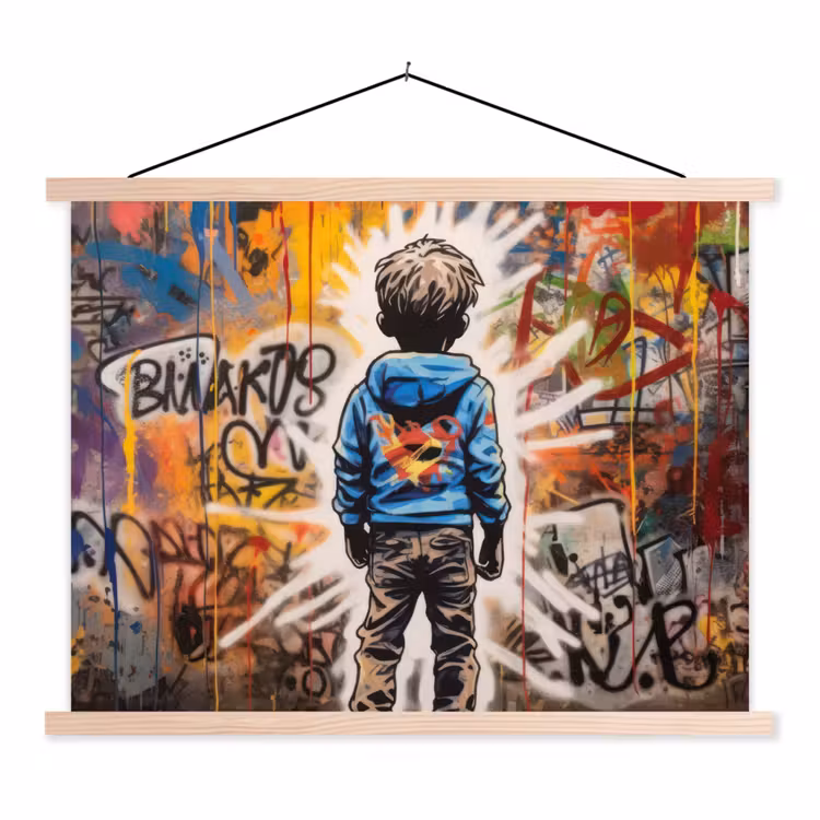 Graffiti - Jongen - Kleuren - Kunst - Street Art textielposter latten blank klein -3d
