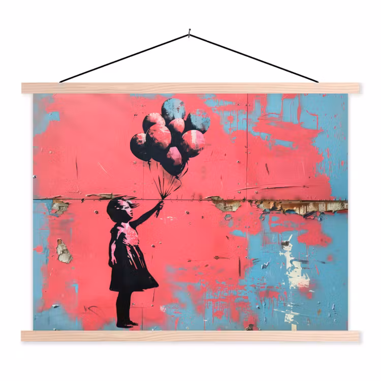 Graffiti - Meisje - Ballon - Banksy - Street art textielposter latten blank klein -3d