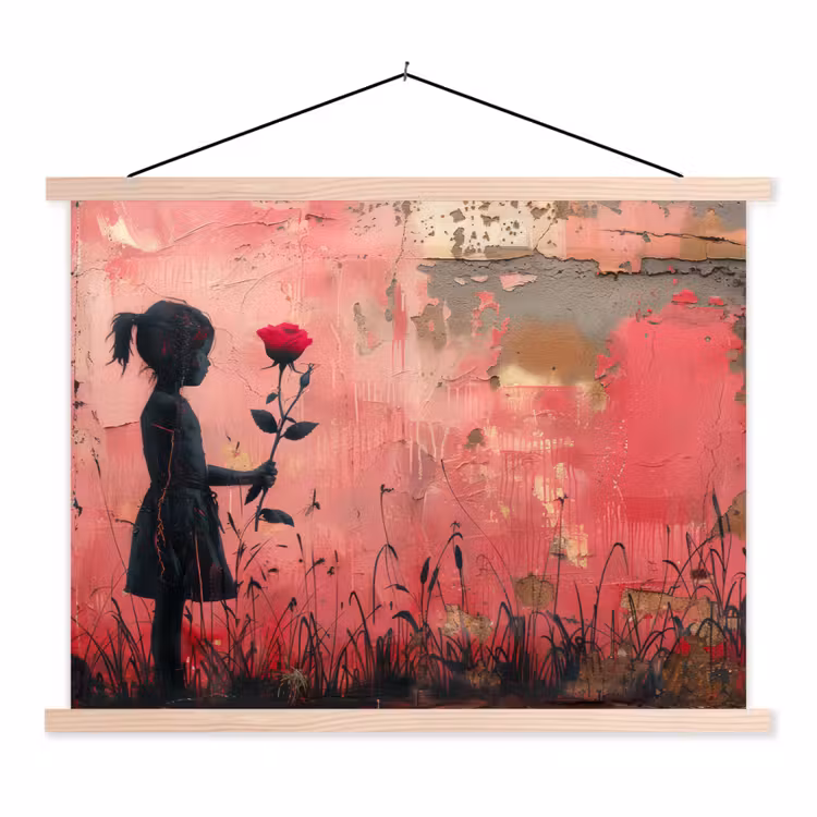Graffiti - Meisje - Roze - Street art - Roos - Banksy textielposter latten blank klein -3d