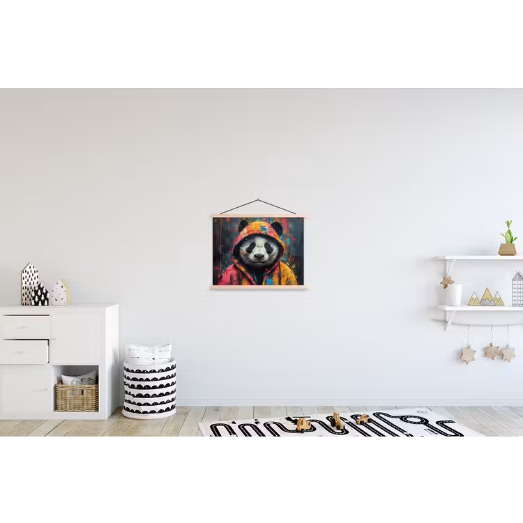 Graffiti - Panda - Jas - Kleurrijk textielposter latten blank klein -kinderkamer