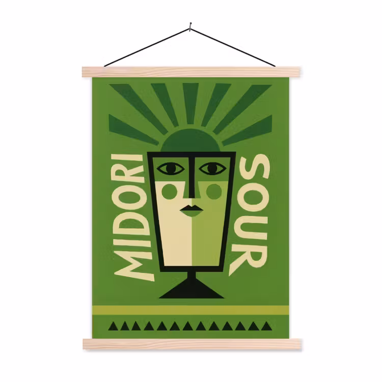 Grafisch - Art - Cocktail - Groen textielposter latten blank klein -3d