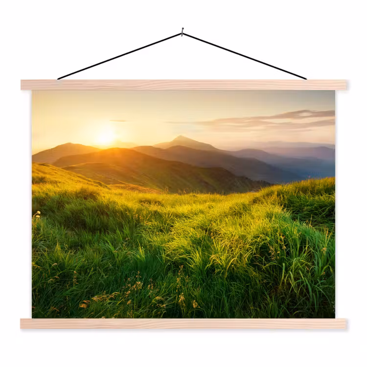 Gras - Heuvels - Zon - Natuur - Landschap textielposter latten blank klein -3d