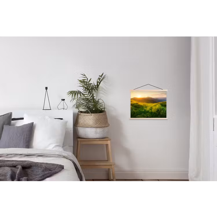 Gras - Heuvels - Zon - Natuur - Landschap textielposter latten blank klein -woonkamer