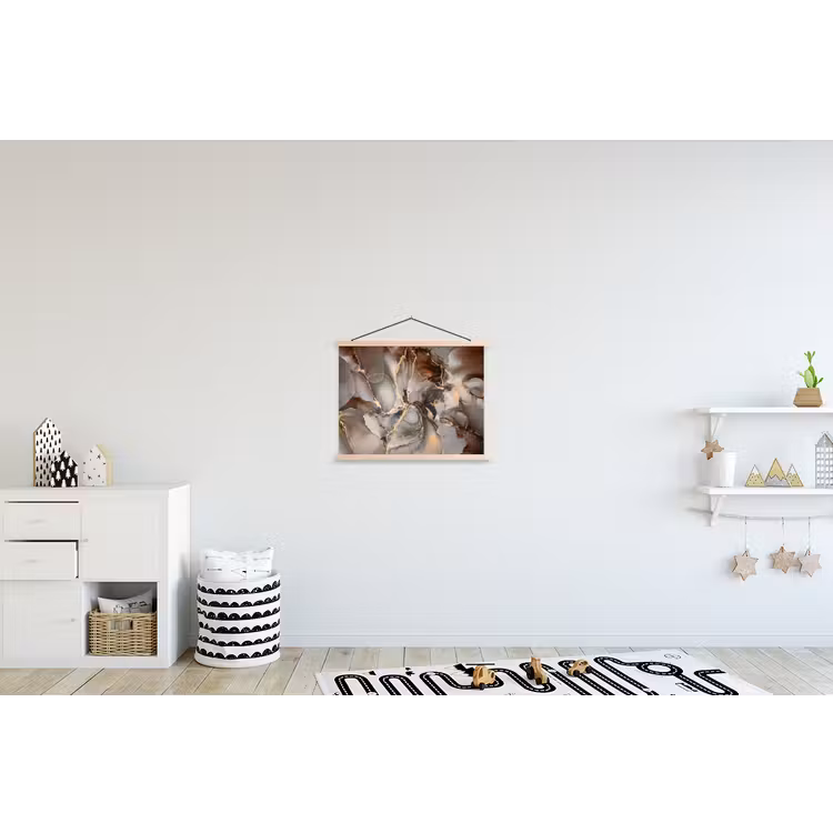 Grijs - Goud - Marmer - Marmerlook textielposter latten blank klein -kinderkamer
