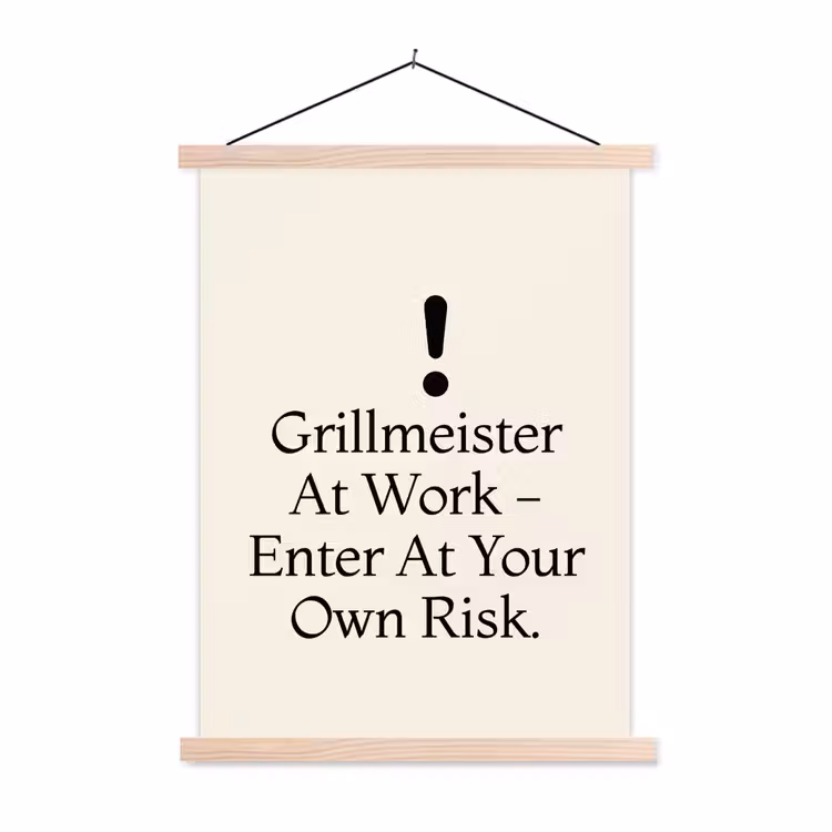 Grill - Uitroepteken - Zwart - Tekst textielposter latten blank klein -3d