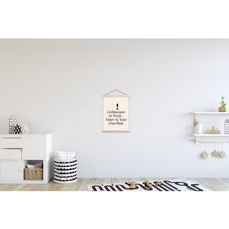 Grill - Uitroepteken - Zwart - Tekst textielposter latten blank klein -kinderkamer
