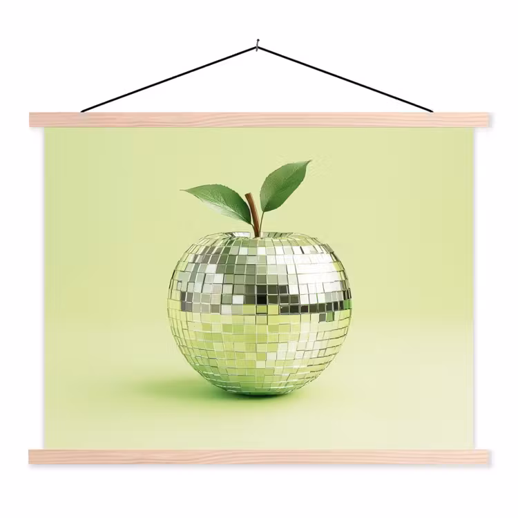 Groen - Disco - Decoratie - Appel textielposter latten blank klein -3d