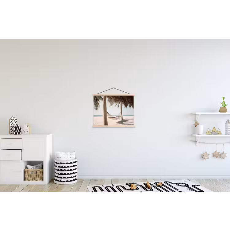 Hangmat - Palmbomen - Strand - Zee textielposter latten blank klein -kinderkamer