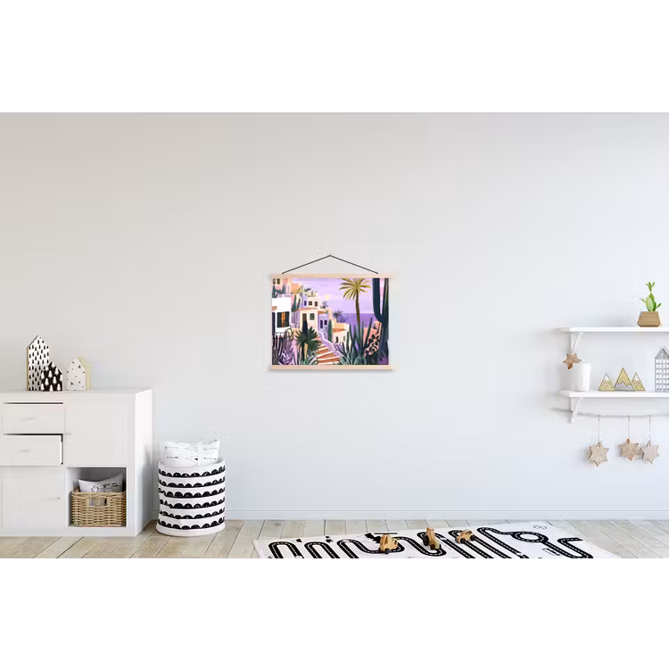 Huizen - Minimalistisch - Palmbomen - Kust textielposter latten blank klein -kinderkamer