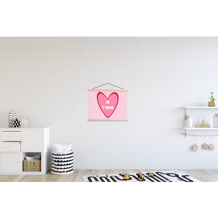 Hart - Frans - Valentijn - Roze textielposter latten blank klein -kinderkamer