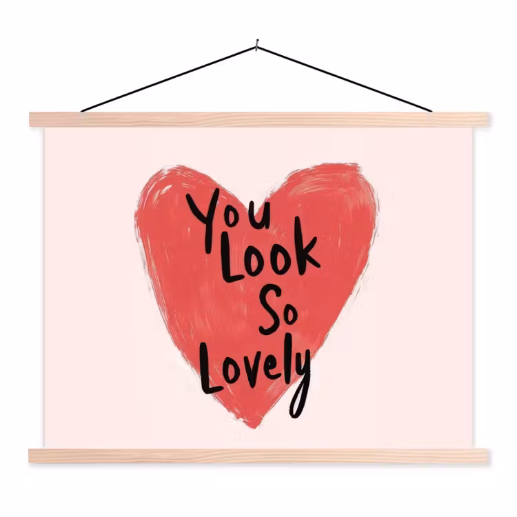 Hart - Rood - Valentijn textielposter latten blank klein -3d