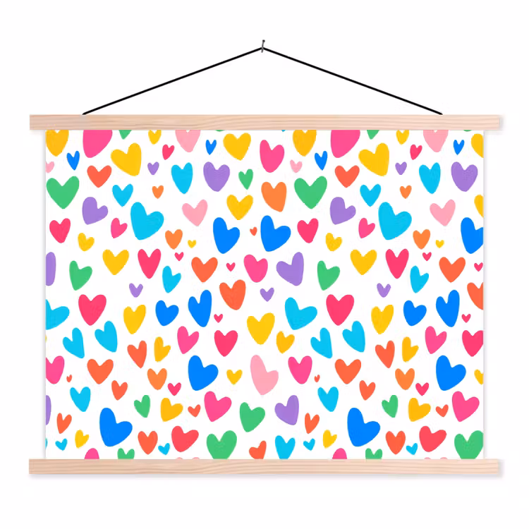 Hartjes - Kleurrijk - Patroon - Levendig textielposter latten blank klein -3d