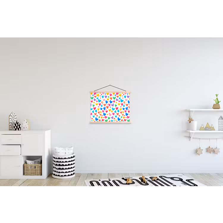 Hartjes - Kleurrijk - Patroon - Levendig textielposter latten blank klein -kinderkamer