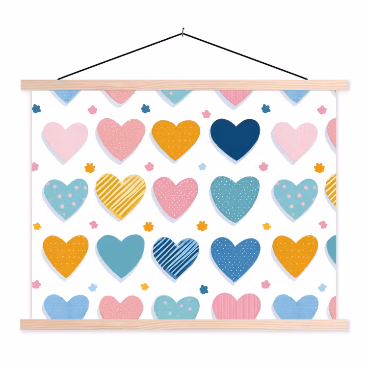 Hartjes - Pastel - Patroon textielposter latten blank klein -3d