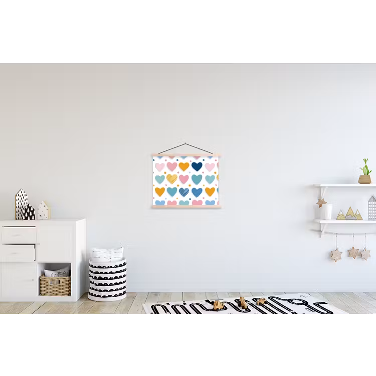 Hartjes - Pastel - Patroon textielposter latten blank klein -kinderkamer
