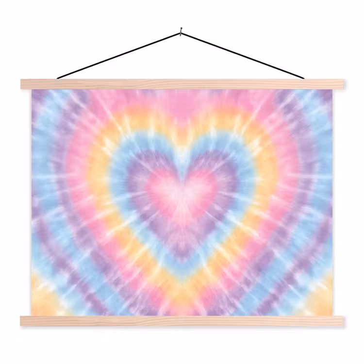 Hartvorm - Pastelkleuren - Tie Dye textielposter latten blank klein -3d