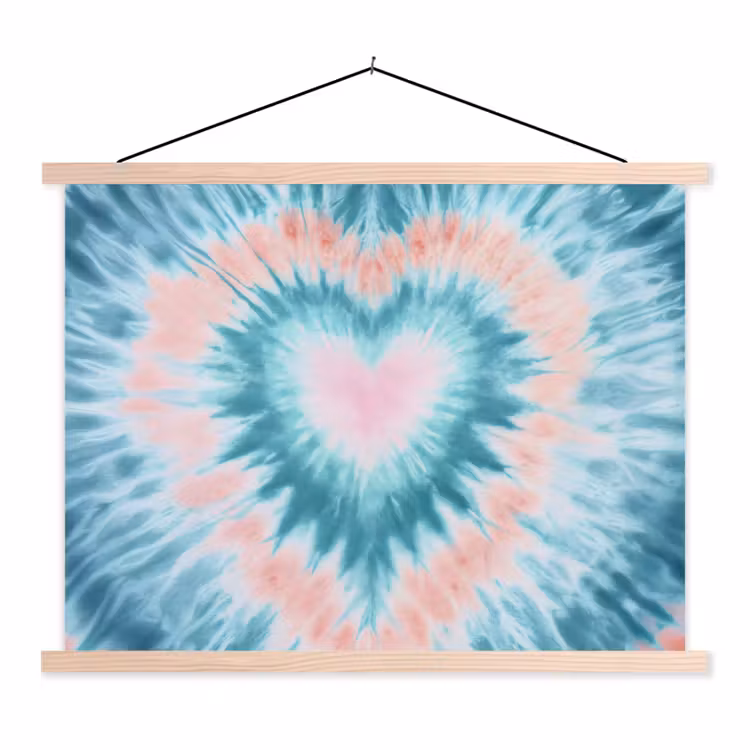 Hartvormig - Tie dye - Pasteltinten - Lichtgroen textielposter latten blank klein -3d