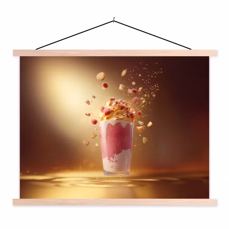 Framboos - Smoothie - Drinken - Roze textielposter latten blank klein -3d