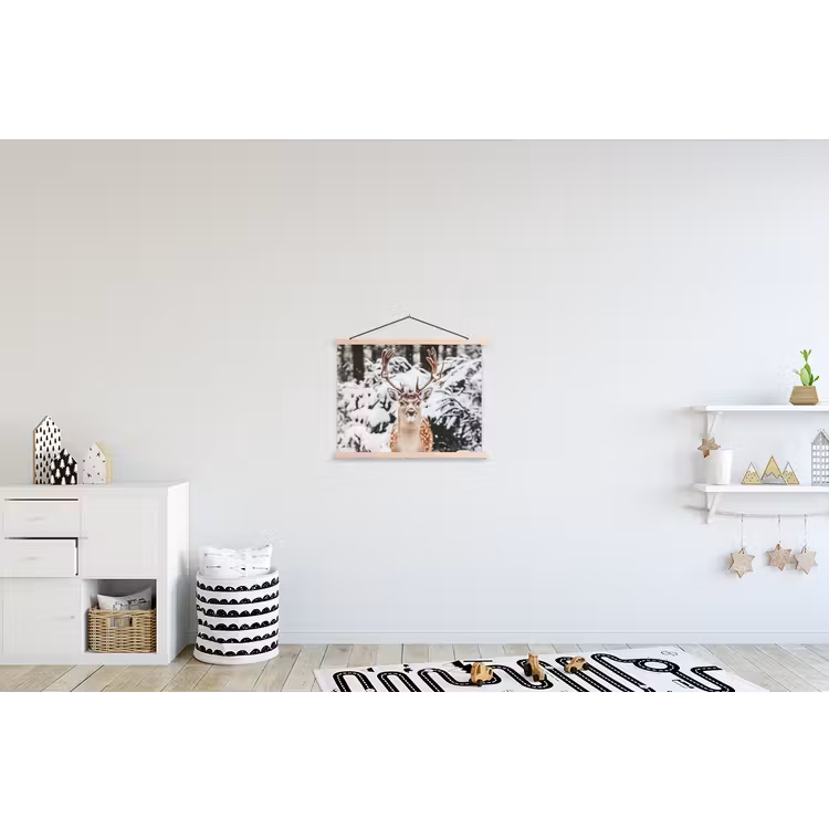 Hert - Sneeuw - Winter - Bos - Dieren textielposter latten blank klein -kinderkamer