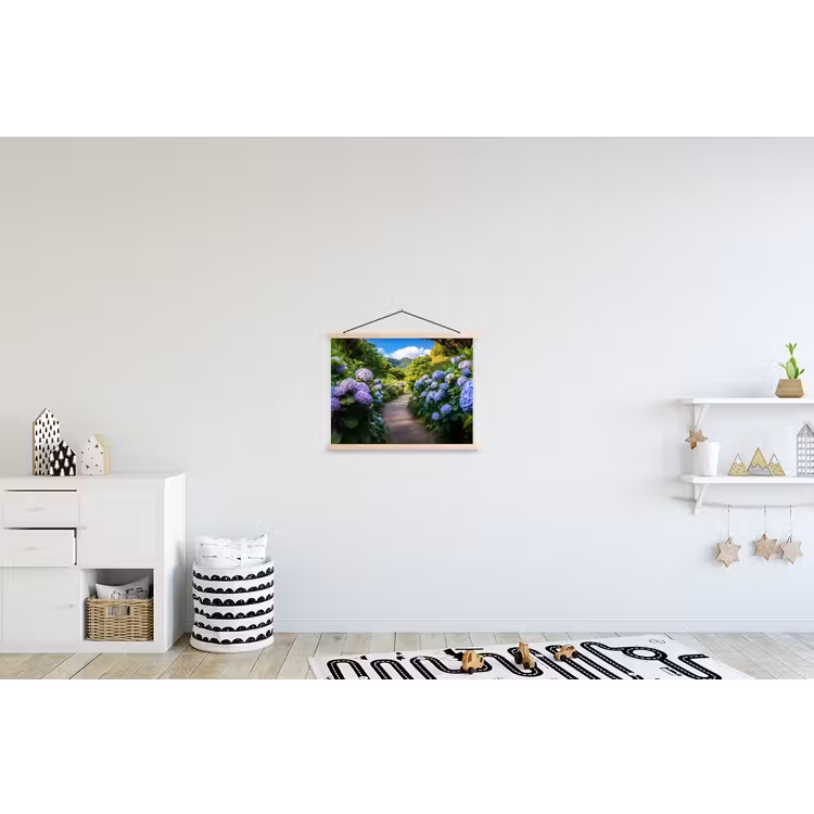 Hortsensia - Pad - Bloemen textielposter latten blank klein -kinderkamer