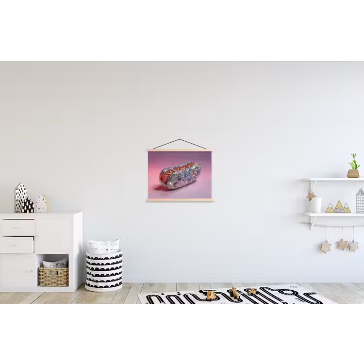 Hotdog - Steentjes - Glitters - Paars textielposter latten blank klein -kinderkamer