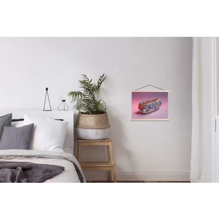 Hotdog - Steentjes - Glitters - Paars textielposter latten blank klein -woonkamer