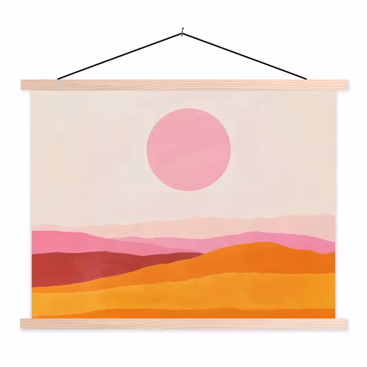 Heuvels - Oranje - Zon - Abstract textielposter latten blank klein -3d