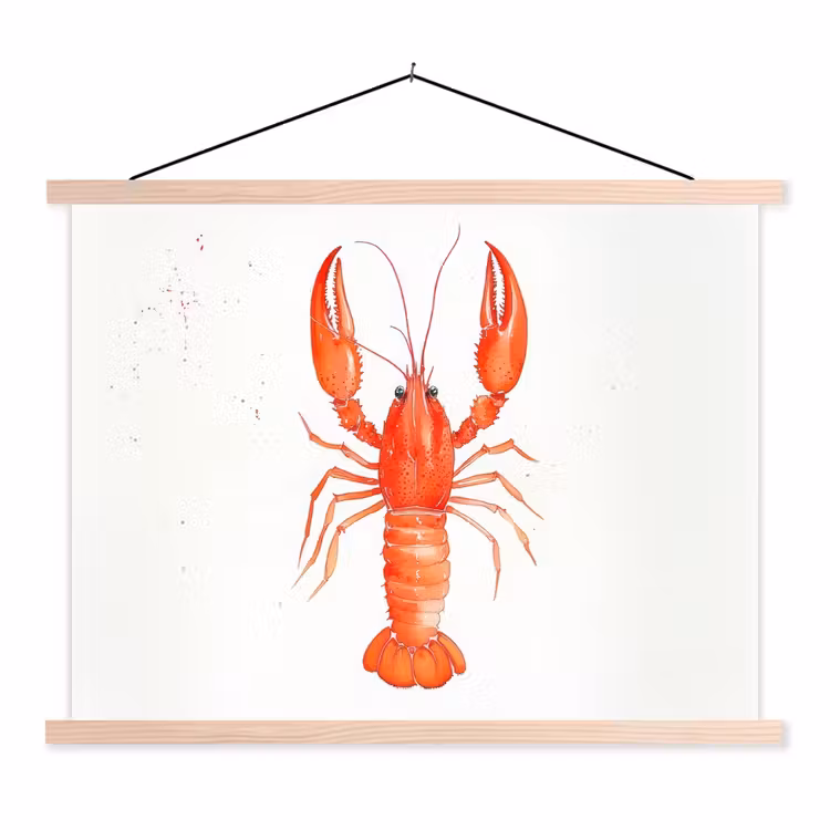 Kreeft - Waterverf - Aquarel - Oranje textielposter latten blank klein -3d