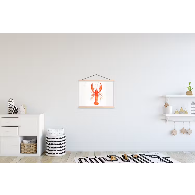 Kreeft - Waterverf - Aquarel - Oranje textielposter latten blank klein -kinderkamer