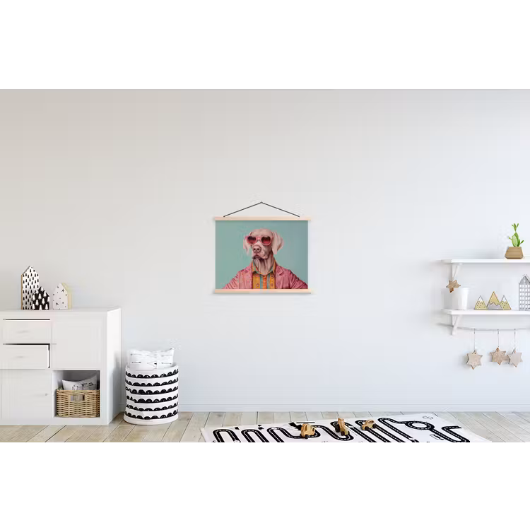 Hond - Overhemd - Bloemen - Bril textielposter latten blank klein -kinderkamer