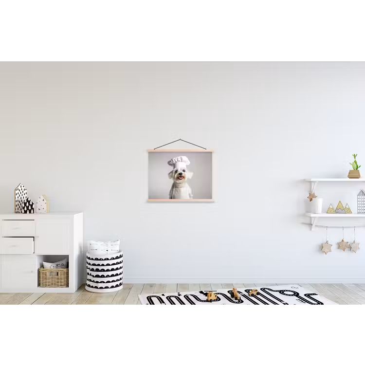 Hond - Wit - Kok textielposter latten blank klein -kinderkamer