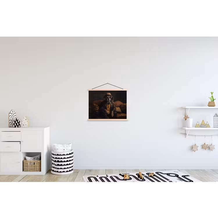 Hond - Sigaar - Hoed - Pak textielposter latten blank klein -kinderkamer