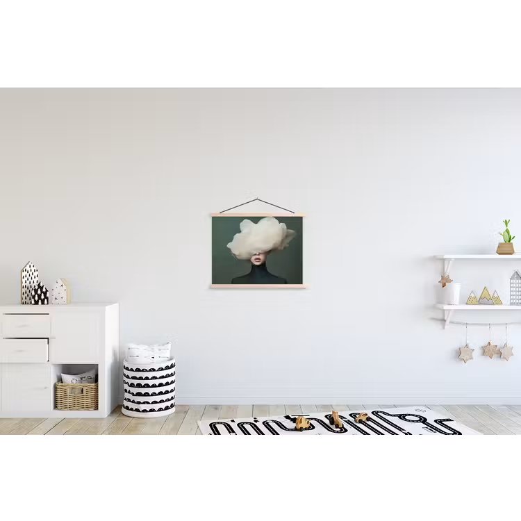 Hoed - Vrouw - Beige textielposter latten blank klein -kinderkamer