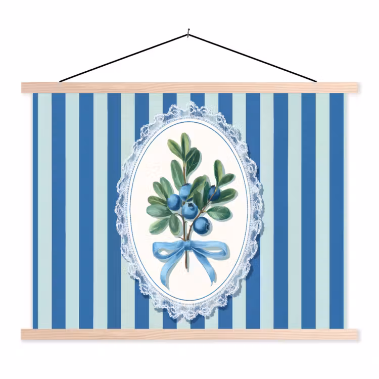Illustratie - Bessen - Blauw - Strepen textielposter latten blank klein -3d