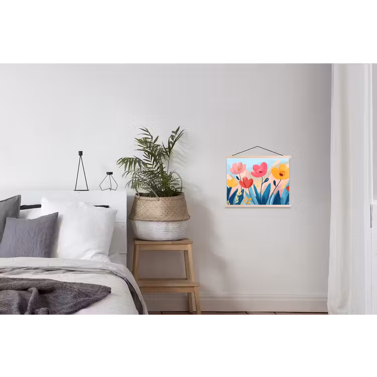Illustratie - Bloemen - Kleurrijk textielposter latten blank klein -woonkamer