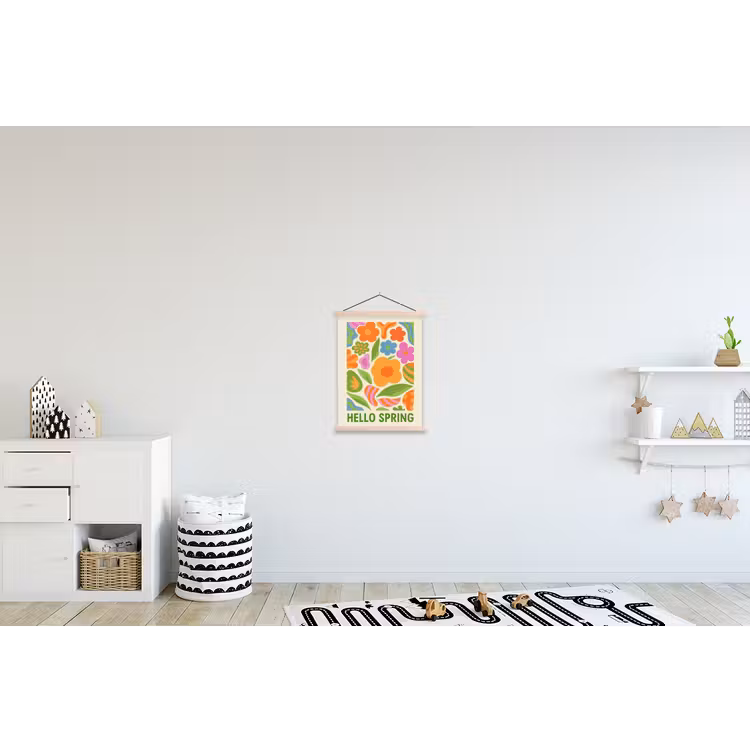 Illustratie - Bloemen - Quote - Kleurrijk textielposter latten blank klein -kinderkamer