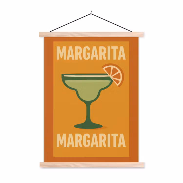 Illustratie - Margarita - Sinaasappelschijf - Oranje textielposter latten blank klein -3d