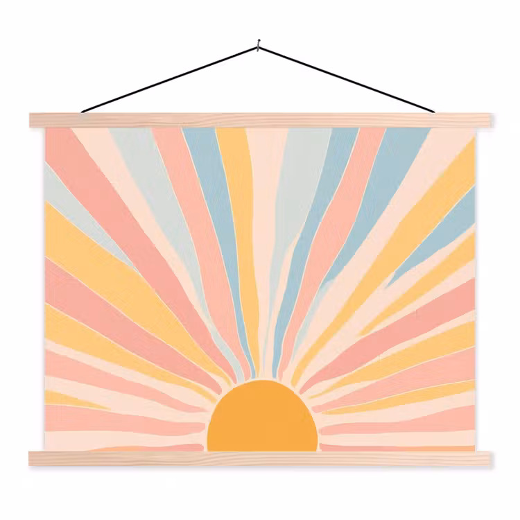 Illustratie - Zon - Pastelkleuren textielposter latten blank klein -3d