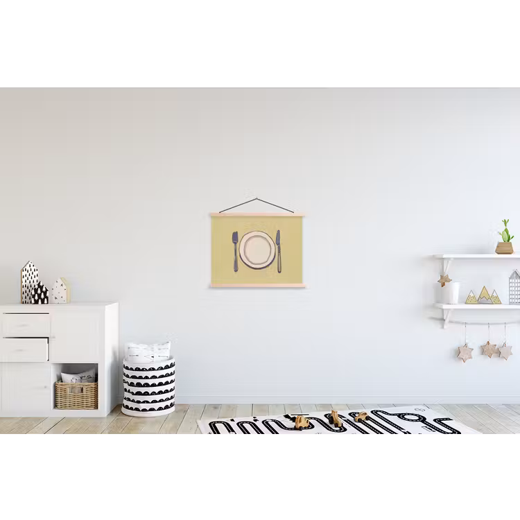 Illustratie - Bord - Bestek - Beige textielposter latten blank klein -kinderkamer