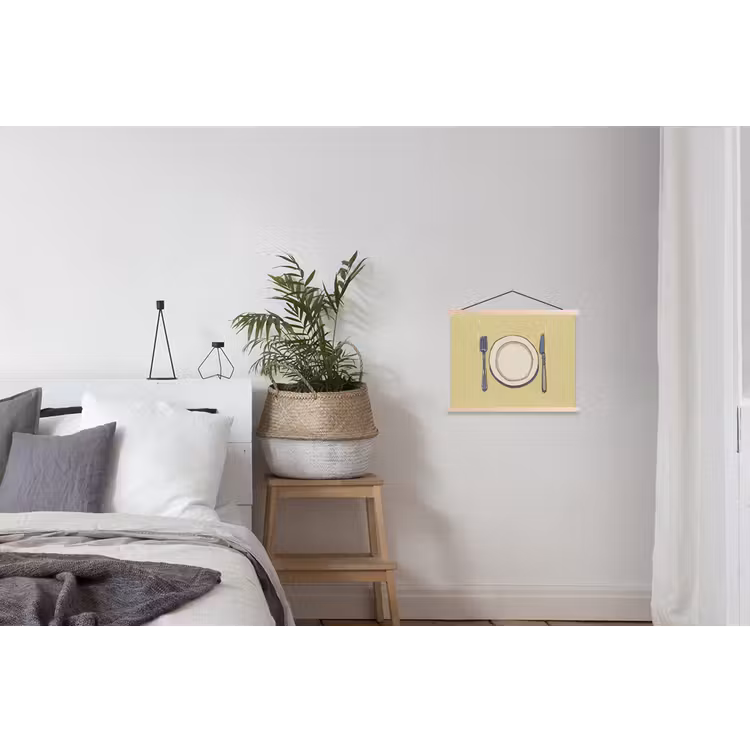 Illustratie - Bord - Bestek - Beige textielposter latten blank klein -woonkamer