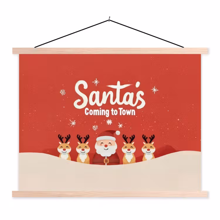 Illustratie - Kerstman - Rendieren - Rood textielposter latten blank klein -3d