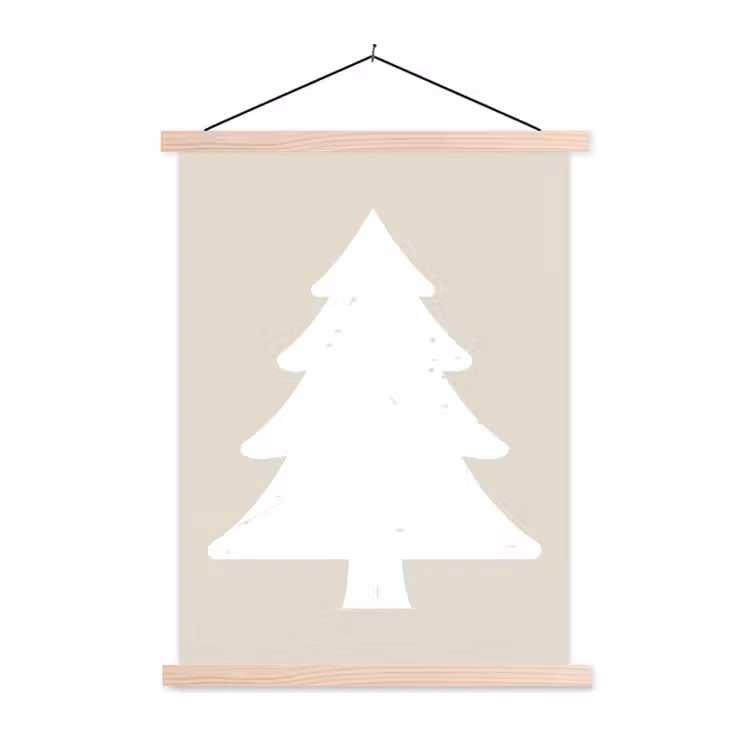 Japandi - Kerstboom - Beige - Kerstversiering textielposter latten blank klein -3d