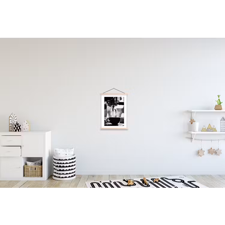 Coffee - Espresso - Koffiemachine - Kop textielposter latten blank klein -kinderkamer