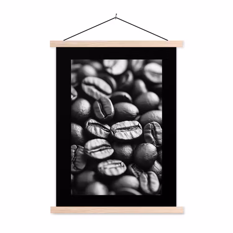 Koffiebonen - Zwart - Vintage textielposter latten blank klein -3d