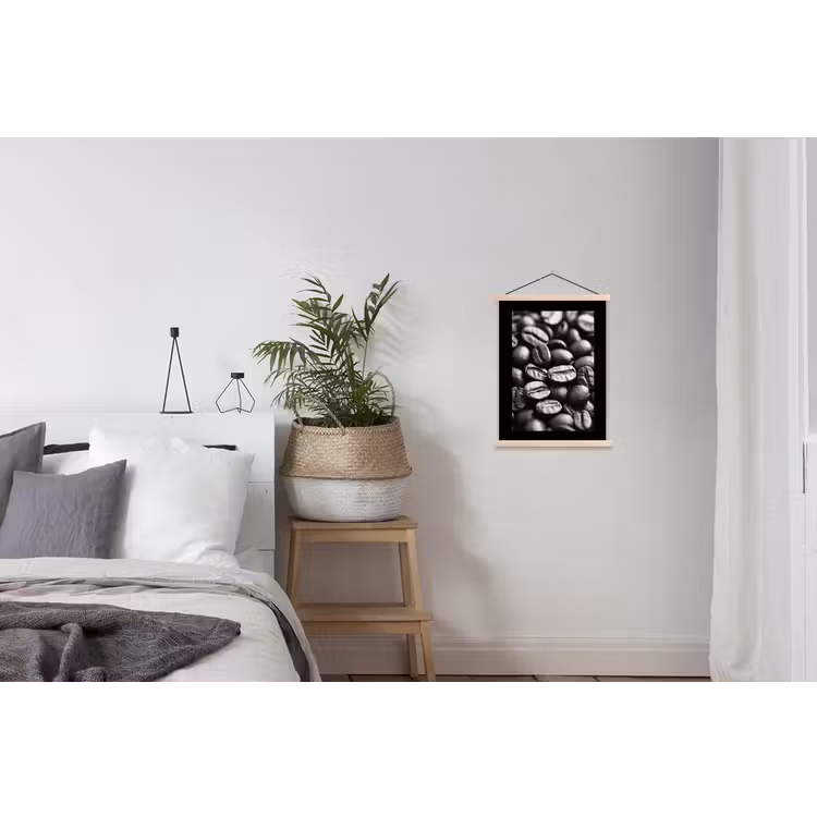 Koffiebonen - Zwart - Vintage textielposter latten blank klein -woonkamer